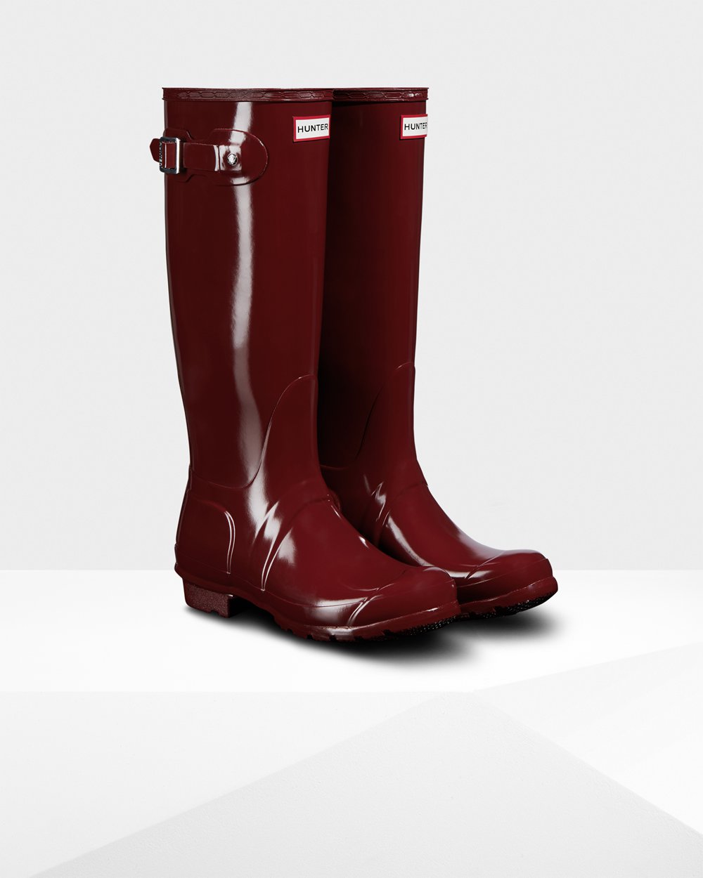 Womens Tall Rain Boots - Hunter Original Gloss (39XNGBOUH) - Grey Red